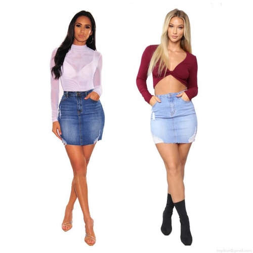 Women's High Waisted Distressed Denim Mini Skirt Ripped Bodycon Pencil Skirt With Frayed Hem Casual Faded Jean Skirts For Streetwear Summer Outfits
