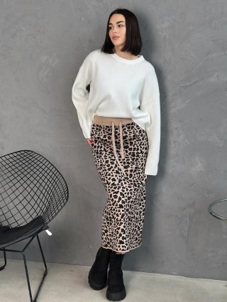 Women's Elegant Leopard Print Knit Midi Skirt High Waist Side Slit Straight Acrylic Polyester Blend Column Skirt Casual Bottoms For Women