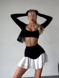 Women's Sexy High Waist Patchwork Mini Skirt Irregular Layered Ruffle Pleated Short Skirt Woven Slim Fit Streetwear Bottoms