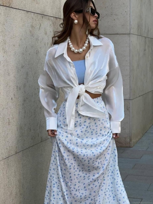 Women's Sweet Floral Print Midi Skirt High Waist A-Line Long Skirt Elegant Polyester Satin Muslim Chic Skirts For Lady Daily Vacation