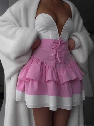 Women's Layered Ruffle Mini Skirt High Waist Lace-up Corset Patchwork Cake Skirt Contrast Trim Streetwear Summer Party Date Night Short Skirt