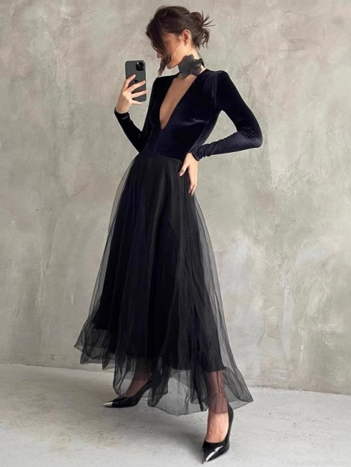 Women's High Waist Mesh Pleated Midi Skirt Elegant A-Line Layered Tulle Tutu Skirt for Party Daily Wear Solid Color Puffy Skirt