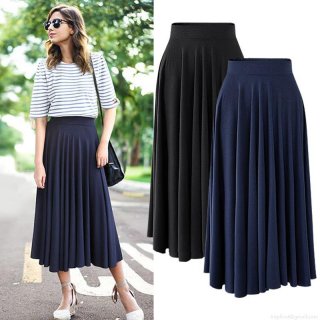Women's High Waist Pleated A-Line Skirt Modal Polyester Breathable Summer Autumn Elastic Waist Loose Long Umbrella Skirt For Commute Casual Ladies Elegant Solid Color Bottoms