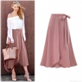 Women's High Waisted Irregular Wrap Skirt Self Tie Side Slit Mid-Length Polyester A-Line Solid Color Skirt For Women Street Casual Style
