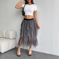 Women Irregular Mesh Midi Skirt Polyester Multi-layer Tiered Tulle High Waist Skirt For Daily Dating Party Sweet Puffy Skirt A-line Silhouette