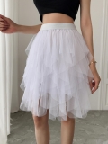 Women's High Waist A-Line Mesh Tutu Skirt Layered Tulle Cake Skirt Irregular Short Length Sweet Elegant Party Midi Skirts For Women