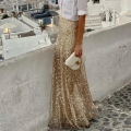 Women Elegant High Waist Sequin Maxi Skirt Glitter Long Half Skirt For Evening Party Resort Socialite Style Shiny A-Line Skirt Women Bottoms