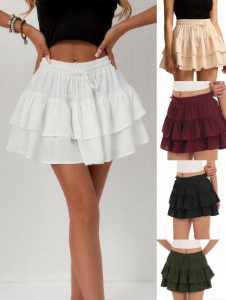 Women Layered Ruffle Mini Skirt High Waist Elastic Swiss Dot Skort Sweet Chiffon Tiered Cake Skirt For Party Daily Casual Outfits
