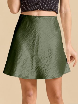 Women's High Waisted Satin Mini Skirt Elegant Solid Color Textured A-Line Short Skirt For Summer Casual Shopping Ladies Fashion Bottoms
