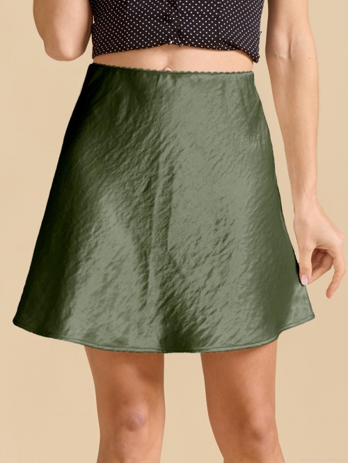 Women's High Waisted Satin Mini Skirt Elegant Solid Color Textured A-Line Short Skirt For Summer Casual Shopping Ladies Fashion Bottoms