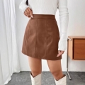 Women's High Waist PU Leather Mini Skirt Sexy A-Line Slim Fit Spliced Short Skirt For Streetwear Party Casual Vintage Faux Leather Bottoms