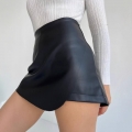 Women High Waist PU Leather Mini Skirt Irregular Hem Bodycon Skort For Autumn Winter Fashion Sexy Solid Color Streetwear Party Clubwear Faux Leather Short Skirt
