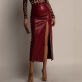 Women's High Waist PU Leather Split Midi Skirt Faux Leather Slim Fit Bodycon Pencil Skirt Solid Color Office Party Streetwear Long Skirt for Women