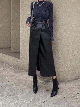 Women Fashion PU Leather High Waisted Midi Skirt Elegant Split Wrap Bodycon Pencil Skirt For Work Daily Commuter Office Ladies Autumn Summer