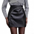 Women's High Waisted PU Leather Mini Skirt With Diagonal Zipper Slit Slim Fit Bodycon Short Skirt Streetwear Solid Color Casual Bottoms