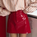 Women High Waisted PU Leather Mini Skirt Sexy Shiny Patent Bodycon Short Skirt Streetwear Party Clubwear Fashion Red Black Bottoms