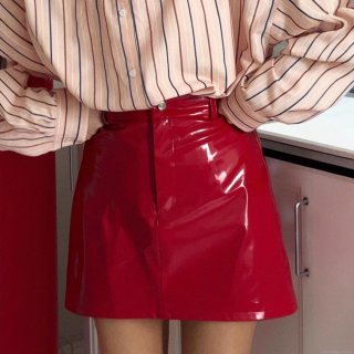Women High Waisted PU Leather Mini Skirt Sexy Shiny Patent Bodycon Short Skirt Streetwear Party Clubwear Fashion Red Black Bottoms