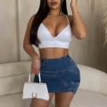 Women's Y2K Heart Shaped Pocket Denim Mini Skirt High Waist Slim Fit Stretchy Washed Blue Jean Skirt With Metal Zipper Streetwear Clubwear Sexy Bodycon Skirt