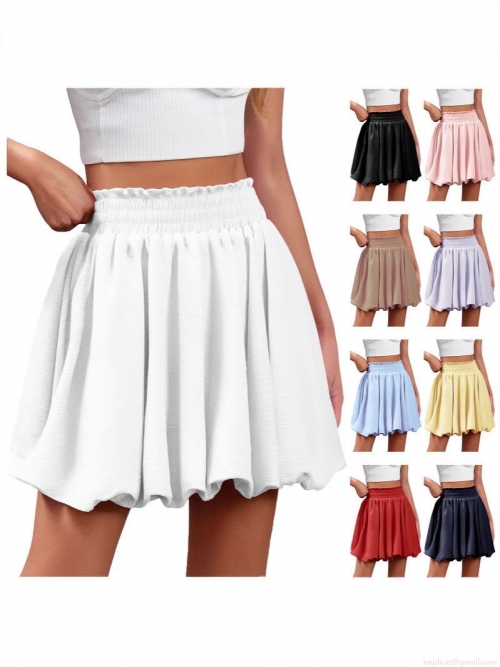 Women Fashion High Waist Bubble Mini Skirt Ruffled Layered Cake Skirt Elastic Waist Textured Solid Color Short Skirt For Summer Beach Party
