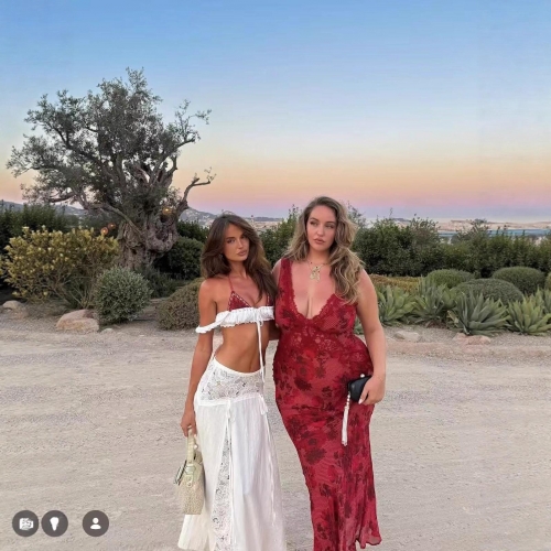 Women French Romantic Lace Patchwork Two Piece Set Summer Vacation White Puff Sleeve Crop Top and High Waist Maxi Skirt Elegant Outfits