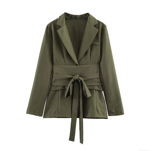 Women's British Style Two Piece Suit Set Elegant Long Sleeve Blazer Jacket With Belt And High Waist Pleated Midi Skirt OL Commute Office Lady Outfits