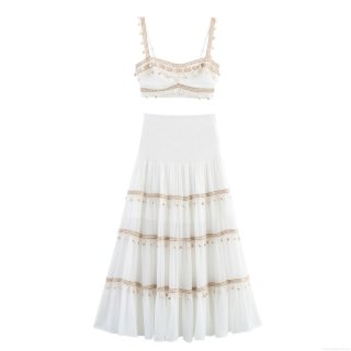 Bohemian White Two Piece Set Women Shell Tassel Crop Top And Tiered High Waist Maxi Skirt Set Vacation Beach Sexy Summer Party Outfits