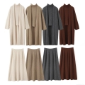 Women's 3-Piece Knit Set Casual Solid Color Acrylic Blend Long Cardigan Turtleneck Sweater and A-Line Midi Skirt Autumn Winter Warm Outfit Streetwear