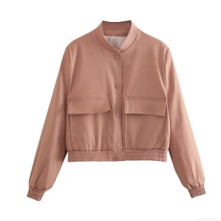 Women's Y2K 2-Piece Set Polyester Stand Collar Bomber Jacket with Large Pockets and High Waist Pleated Midi Skirt Solid Color Streetwear Outfit