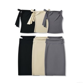 Women's 2-Piece Skirt Set Modal Polyester Blend One Shoulder Bow Tie Crop Top and Waist Cut Out Bodycon Midi Skirt Sexy Streetwear Summer Outfits