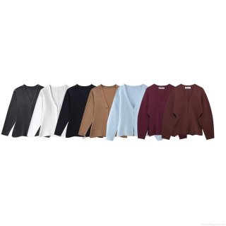 Women's Casual Ribbed Knit Two Piece Set V-Neck Long Sleeve Cardigan And Slim Fit High Waist Mini Skirt Separates Set For Autumn Winter