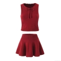 Women's 2 Piece Knit Skirt Set Sleeveless Bow Tie Vest Top High Waist Pleated Mini Skirt Outfits Streetwear Autumn Casual Knitted Suit