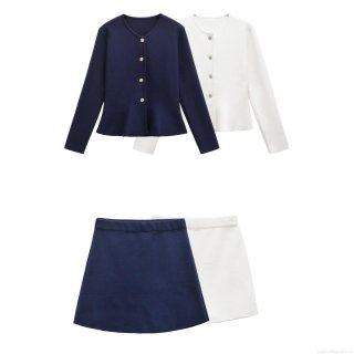 Women's 2 Piece Knit Skirt Set Elegant Round Neck Long Sleeve Cardigan With Gold Buttons And High Waist A-Line Mini Skirt Casual Streetwear Outfit
