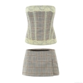 Women's 2 Piece Plaid Outfits Lace Trim Bandeau Tube Top and High Waist Mini Skirt Set Summer Sexy Backless Streetwear Fashion Clubwear Co-ord Set For Women
