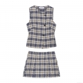 Women's Two Piece Tweed Plaid Set Sleeveless Single Breasted Vest Top and Mini A-Line Skirt Outfit for Summer Streetwear Casual Wear