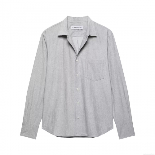 Women's Western Style Casual Two-Piece Set Long Sleeve Cotton Linen Texture Shirt And High Waist Asymmetric Satin Midi Skirt With Floral Embroidery Grey Outfit