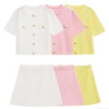Women's Summer Knit Two Piece Set Elegant Short Sleeve Cardigan Top And Mini A-Line Skirt Elegant Street Style Casual Wear Outfit For Women Pink Yellow White