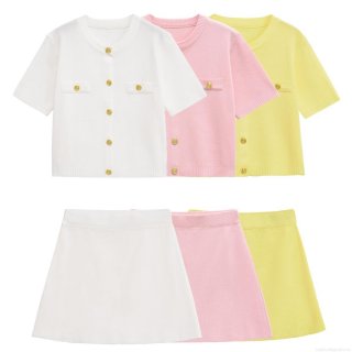 Women's Summer Knit Two Piece Set Elegant Short Sleeve Cardigan Top And Mini A-Line Skirt Elegant Street Style Casual Wear Outfit For Women Pink Yellow White
