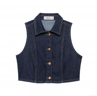 Women's 2 Piece Denim Look Skirt Set Sleeveless Short Vest And High Waist Front Slit Maxi Skirt Casual Streetwear Set For Spring Summer Dark Blue