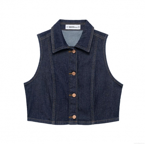 Women's 2 Piece Denim Look Skirt Set Sleeveless Short Vest And High Waist Front Slit Maxi Skirt Casual Streetwear Set For Spring Summer Dark Blue