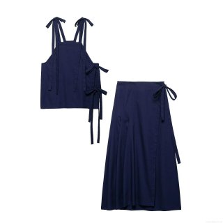 Women's Two Piece Skirt Set Summer Sexy Bow Knot Cami Top and Wrap Midi Skirt 100% Polyester Solid Color Streetwear Outfits for Women