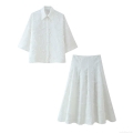 Women's Elegant White 2-Piece Skirt Set Fringed Tassel Lapel Shirt and A-line Midi Skirt Suit for Streetwear Party Summer Casual Set