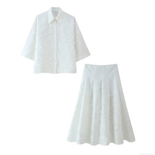 Women's Elegant White 2-Piece Skirt Set Fringed Tassel Lapel Shirt and A-line Midi Skirt Suit for Streetwear Party Summer Casual Set
