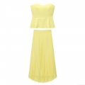 Women's Two Piece Set Sexy Lemon Yellow Tube Peplum Top and High Waist Pleated Maxi Skirt Solid Color Polyester Streetwear Outfits for Party Vacation