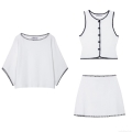 Women's Three-Piece Knit Set 100% Polyester Scalloped Trim Pullover Top Sleeveless Buttoned Vest And Mini Skirt Contrast Color Street Style Outfit