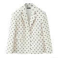 Women Polka Dot Blazer and Irregular Skirt Set Polyester Long Sleeve Notched Lapel Jacket With 3D Flower Decoration Skirt Casual Streetwear Party Two Piece Outfit