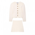 Women's 2-Piece Knitted Skirt Set Long Sleeve Cardigan And A-Line Mini Skirt Solid Color Cream White Casual Streetwear Outfit For Autumn Winter