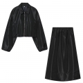 Women Satin Skirt Two-Piece Set Lapel Zip Up Short Jacket and High Waist A-Line Skirt Elegant Streetwear Autumn Outfits