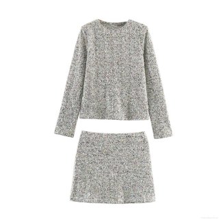 Women's Elegant Sequin Two Piece Set Long Sleeve Round Neck Top And Mini A-Line Skirt Multicolor Glitter Streetwear Co-ords For Club Party Night Out