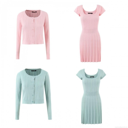 Women Two Piece Knit Set Hollow Out Long Sleeve Cardigan And Short Sleeve Ribbed Bodycon Mini Dress Elegant Outfits