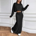 Women's 2 Piece Cable Knit Sweater Skirt Set Long Sleeve Round Neck Crop Top And High Waist Bodycon Maxi Skirt Outfits For Casual Streetwear